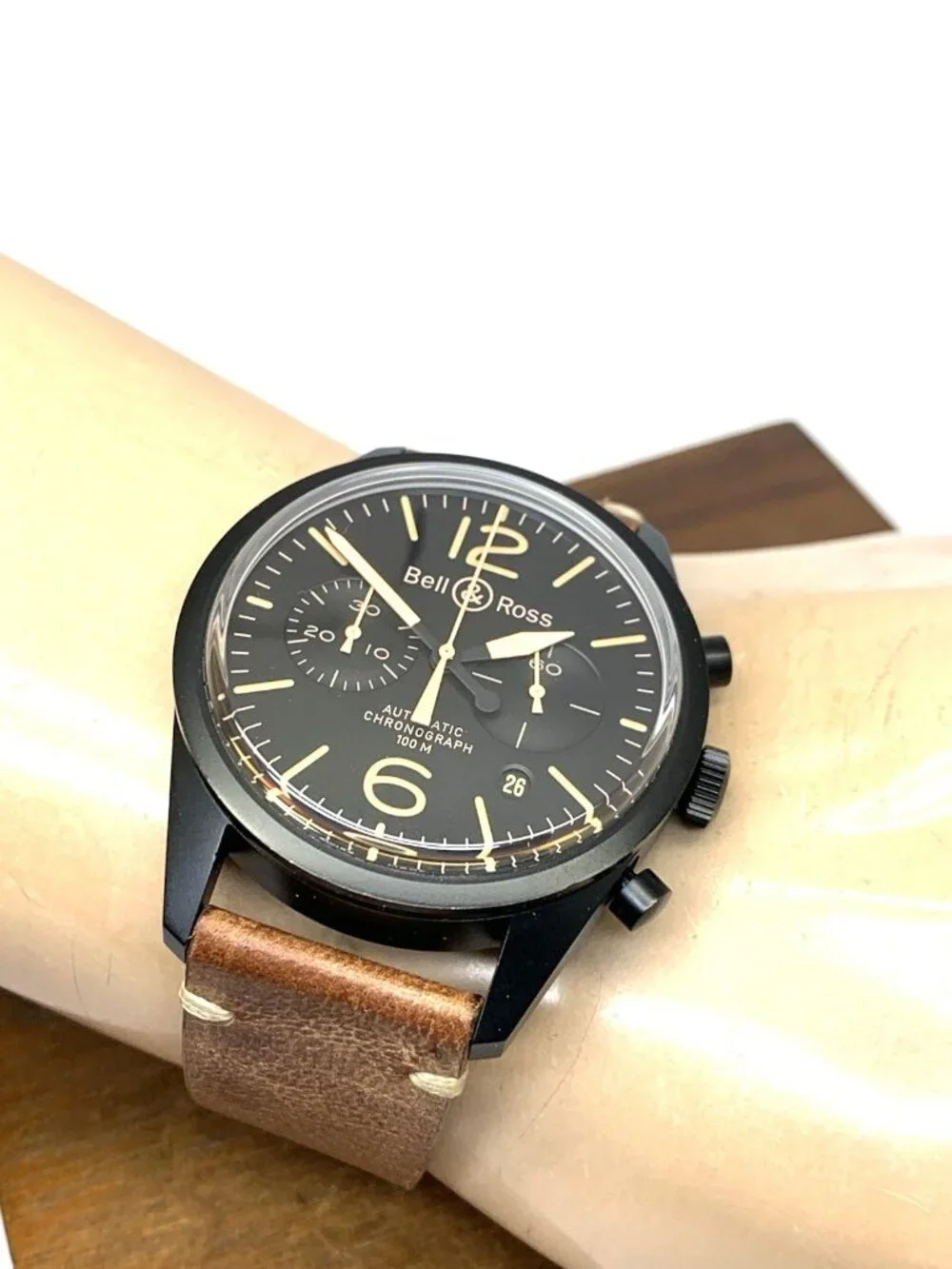 Bell & Ross Men's Watch BR126 Swiss Automatic Chronograph Black Dial Leather